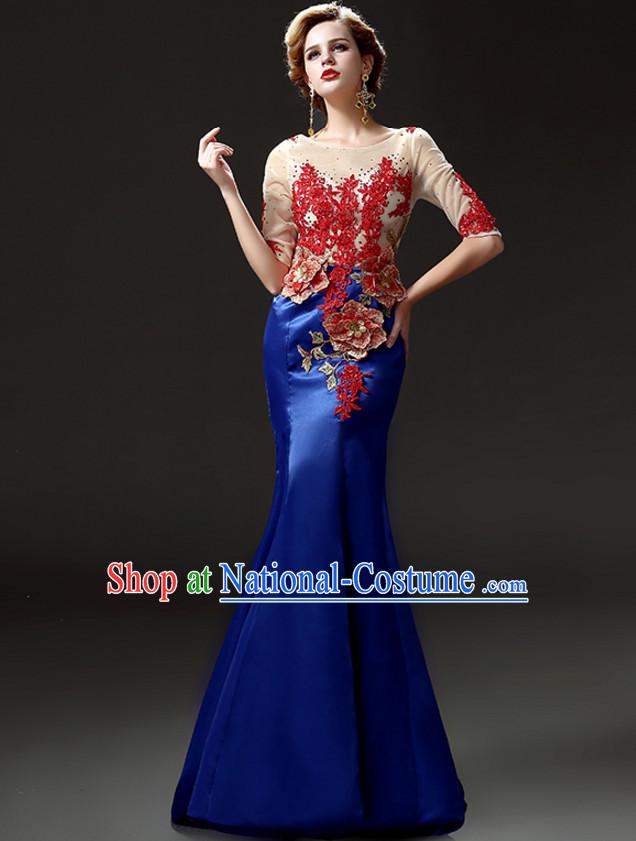 Top Chinese Classic Style Long Tail Evening Dress Complete Set