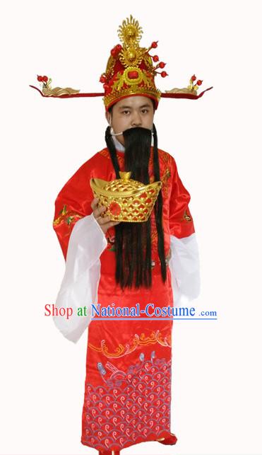 Top Chinese Cai Shen Money God Costume and Hat Complete Set for Men