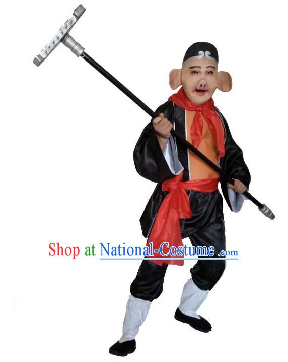 Top Chinese Journey to the West Pig Costume Zhu Ba Jie Costumes and Mask Complete Set for Men