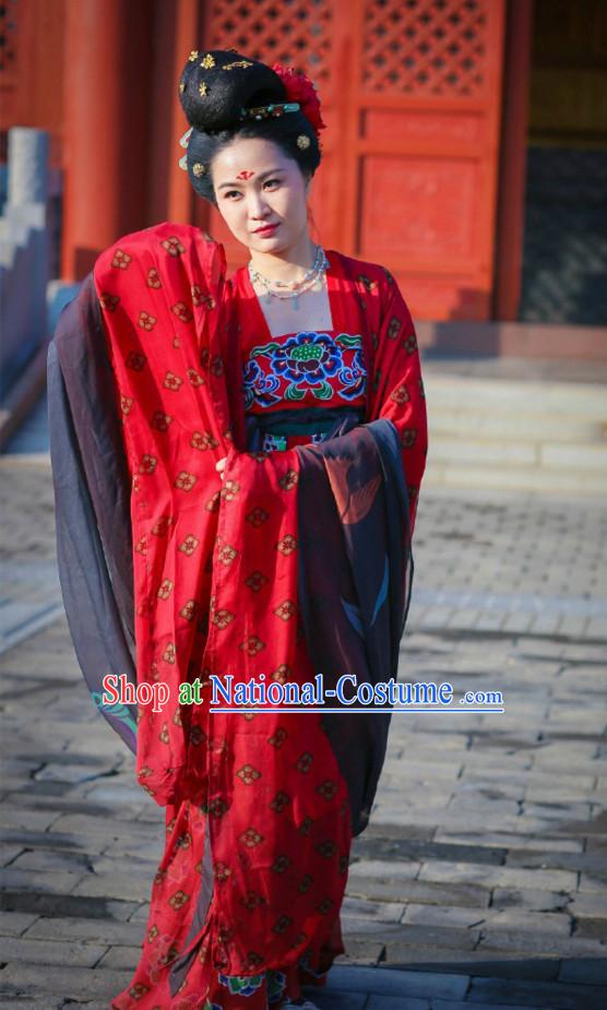 Top Chinese Tang Dynasty Lady Costumes and Hair Jewelry Complete Set for Women