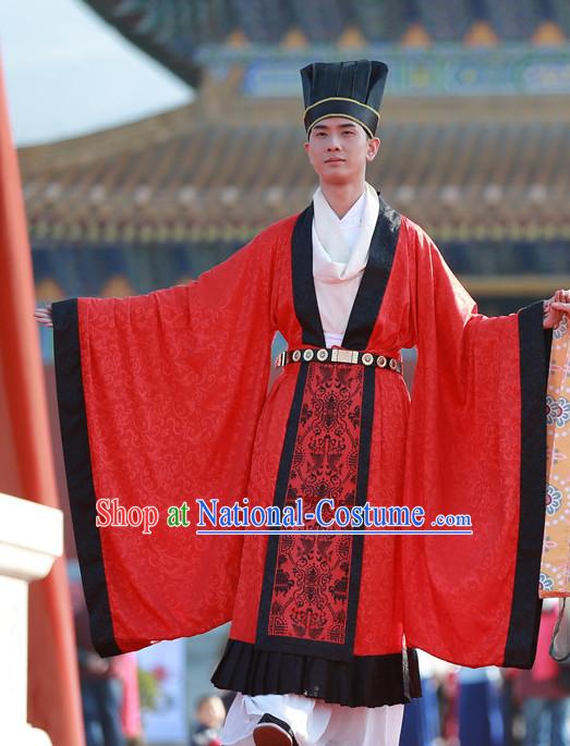 Top Chinese Tang Dynasty Bridegroom Wedding Dress and Hat Complete Set for Men