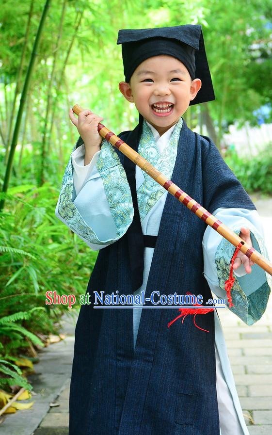 Top Chinese Han Dynasty Clothing and Hat Complete Set for Kids