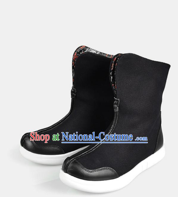 Traditional Chinese Style Classic Handmade Black Boots for Men