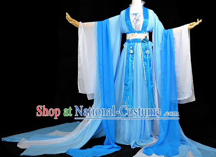 Ancient Chinese Blue Queen Princess Fairy Costume Complete Set for Women