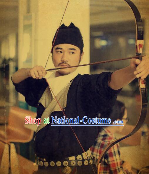 Ancient Chinese Swordsman Costume and Hat Complete Set for Men