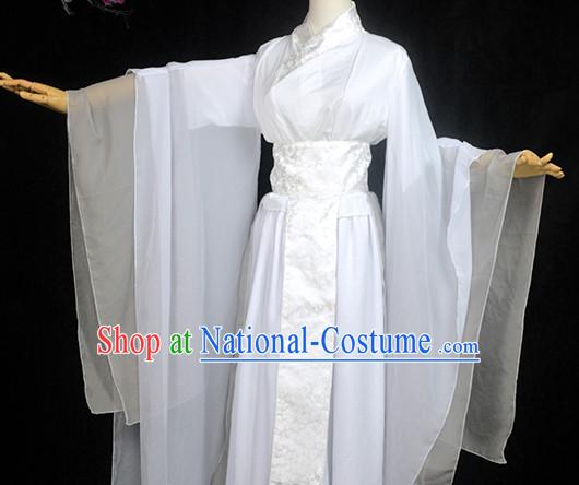 White Traditional Chinese Classical Hanfu Dresses Complete Set for Women or Girls