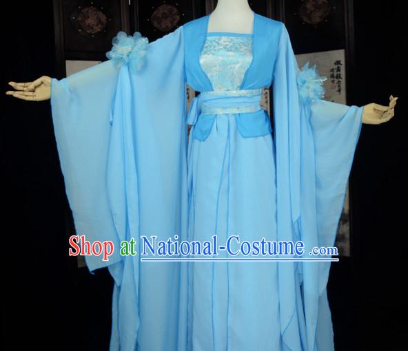 Blue Traditional Chinese Classical Fairy Costumes Complete Set for Women or Girls