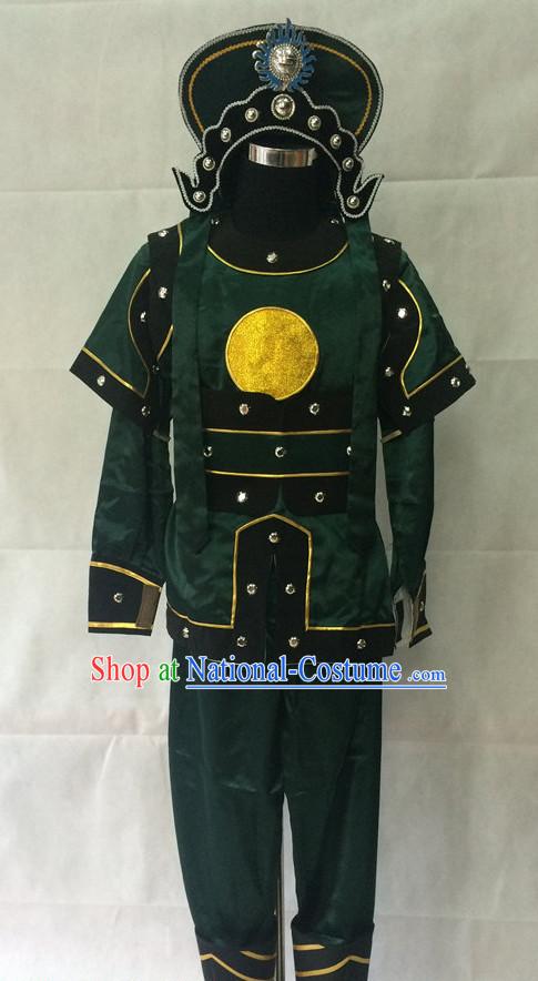 Ancient Chinese Opera Solider Costumes and Hat Complete Set for Men