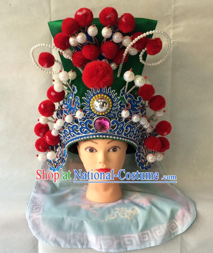 Traditional Chinese Classical Opera Guan Gong Helmet Hat for Men