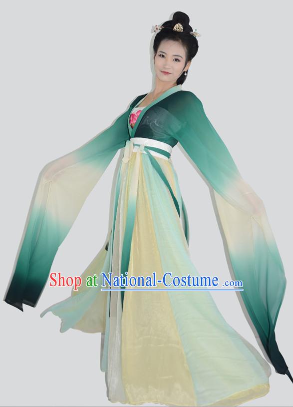 Ancient Chinese Long Sleeves Hanfu Garment and Hair Accessories Complete Set for Women