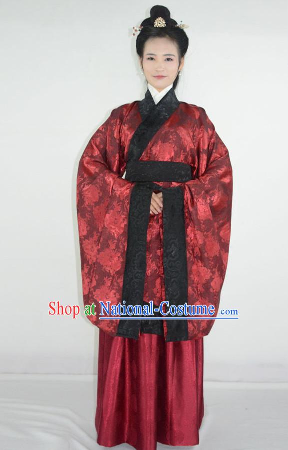 Ancient Chinese Han Dynasty Hanfu Garment and Hair Accessories Complete Set for Women