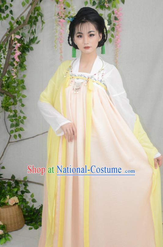 Ancient Chinese Tang Dynasty Hanfu Garment Clothing and Hair Accessories Complete Set for Women