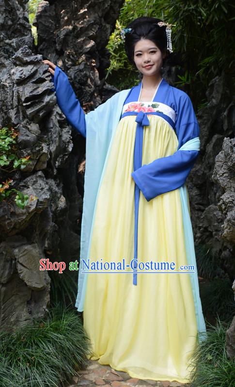 Ancient Chinese Tang Dynasty Hanfu Garment Clothing and Hair Accessories Complete Set for Women