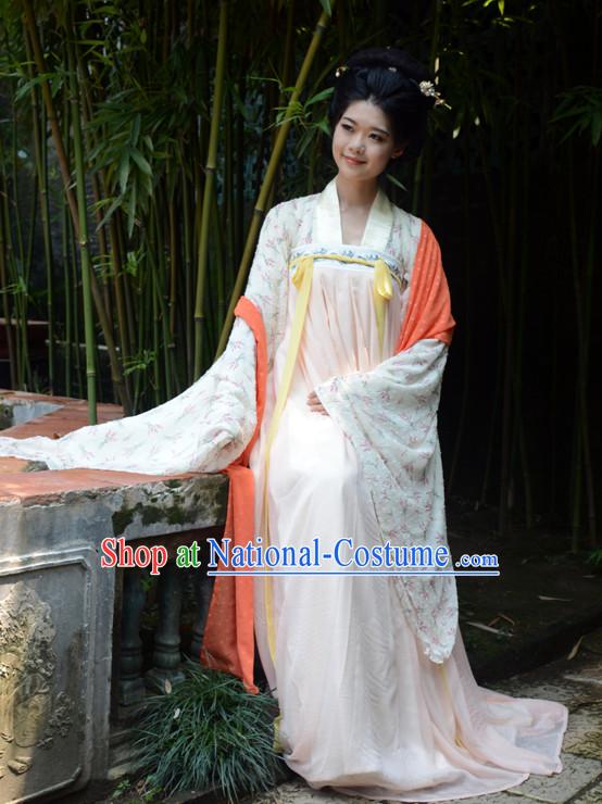 Ancient Chinese Tang Dynasty Hanfu Garment Clothing and Hair Accessories Complete Set for Women