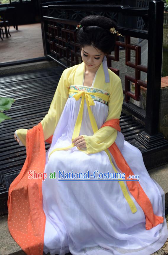 Ancient Chinese Tang Dynasty Hanfu Garment Clothing and Hair Accessories Complete Set for Women