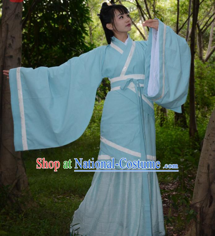 Ancient Chinese Han Dynasty Hanfu Clothes and Hair Accessories Complete Set for Women