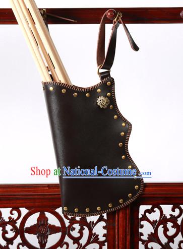 Chinese Traditinoal Handmade Leather Arrow Bags Hanfu Props Decorations