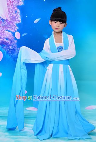 Chinese Classical Long Sleeves Water Sleve Dance Costumes for Kids Children