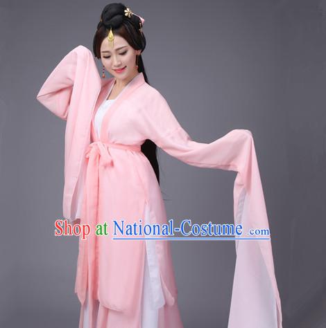 Pink Ancient Chinese Long Sleeves Dance Costumes Complete Set for Women