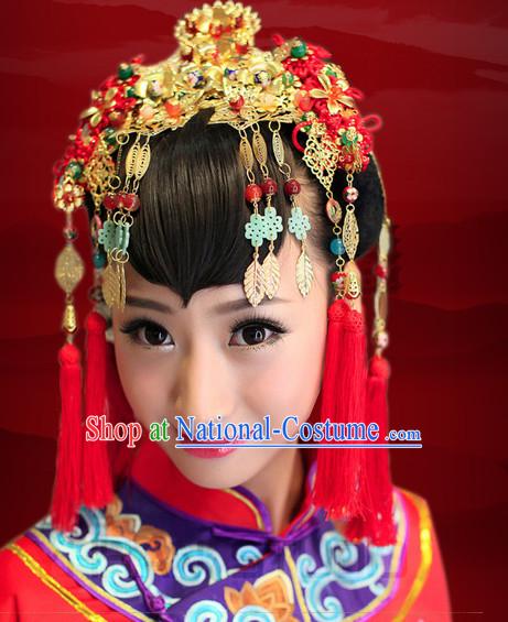 Traditional Chinese Princess Brides Wedding Headpieces Hair Jewelry Decorations Hairpins Phoenix Crown