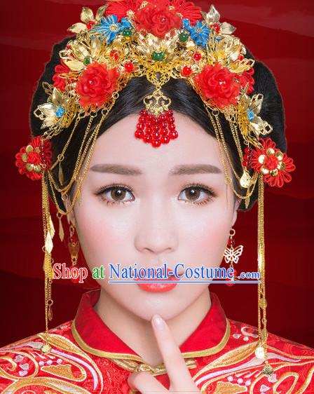 Traditional Chinese Style Princess Empress Queen Brides Wedding Headpieces Hair Fascinators Jewelry Decorations Hairpins Phoenix Crown Coronet