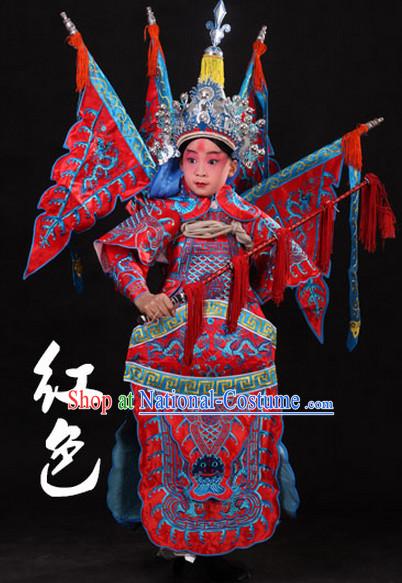 Red Chinese Classic Peking Opera Costume Beijing Opera Costumes Wusheng Armor Complete Set for Adults Kids Men Boys