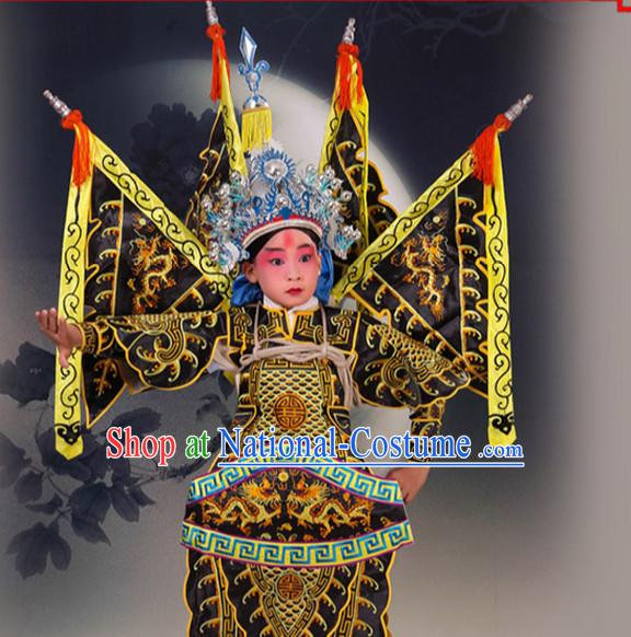 Black Chinese Classic Peking Opera Costume Beijing Opera Costumes Wusheng Armor Complete Set for Adults Kids Men Boys