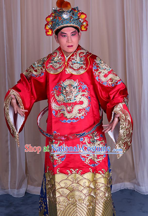 Embroidered Chinese Classic Peking Opera Long Mang Dragon Robe Costume Beijing Opera Official Costumes Complete Set for Adults Kids Men Boys