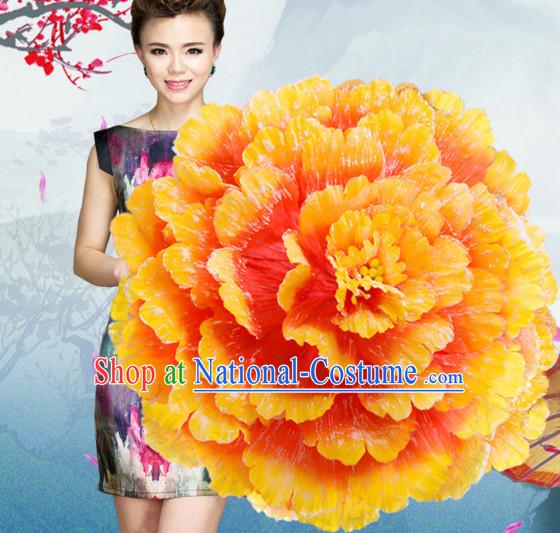 35 Inches Yellow Professional Stage Performance Large Peony Flower Umbrella