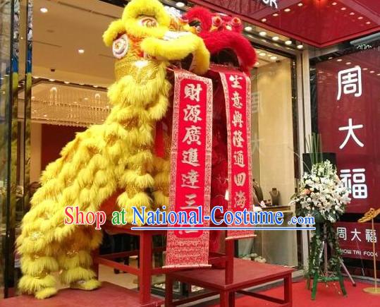 Red NEW 100_ Natural Wool  Chinese Folk Art Lion Dance Costumes Complete Set