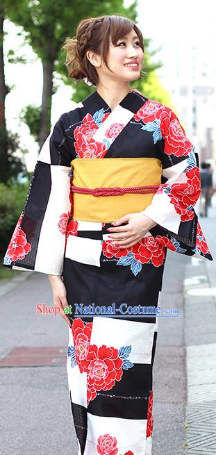 Top Authentic Traditional Japanese Kimonos Kimono Dress Yukata Clothing Robe Garment Complete Set for Women Ladies Girls