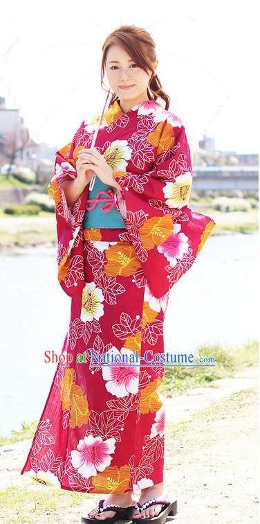 Traditional Authentic Japanese Kimono Kimonos Dress Fashion Furisode Yukata Clothing Robe online Complete Set for Women