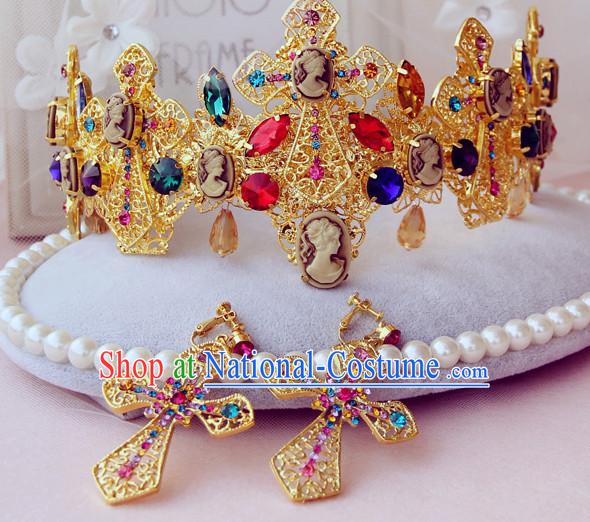 Romantic Bridal Princess Royal Wedding Crown Hair Accessories Hair Jewelry Headwear and Earrings