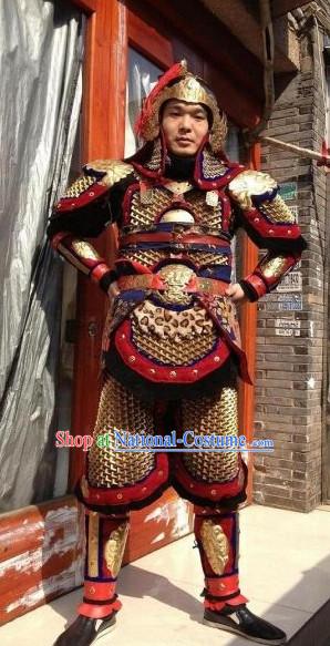 Chinese Ancient General Body Armor Costumes and Helmet Complete Set for Men