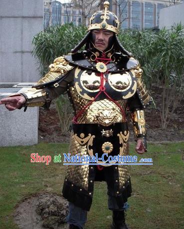 Chinese Ancient General Body Armor Costumes and Helmet Complete Set for Men