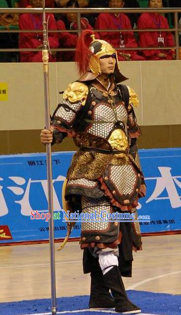 Chinese Ancient General Body Armor Costumes and Helmet Complete Set for Men