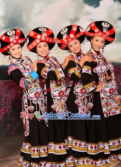 Chinese Ethnic Traditional Clothing Garment and Hat Complete Set for Women