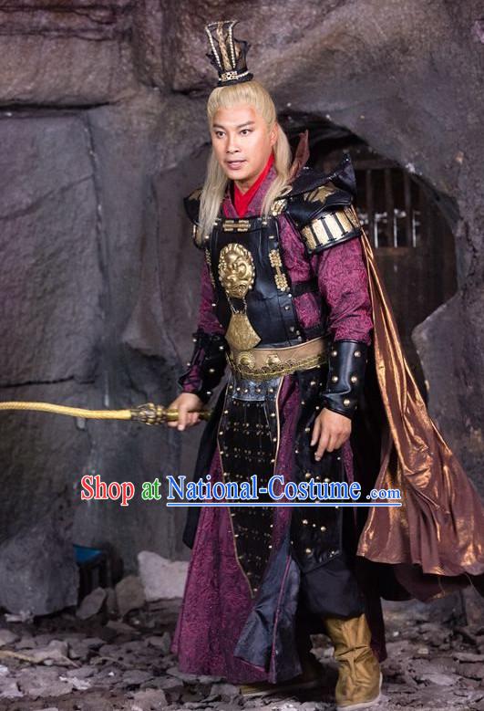 Chinese Ancient General Armor Costumes and Hat Complete Set for Men