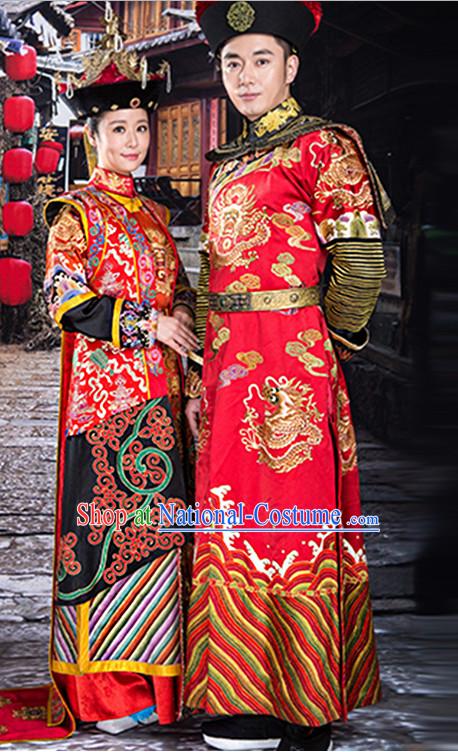 Ancient Chinese Empress Emperor Royal Dresses Imperial Robe Clothes 2 Complete Sets