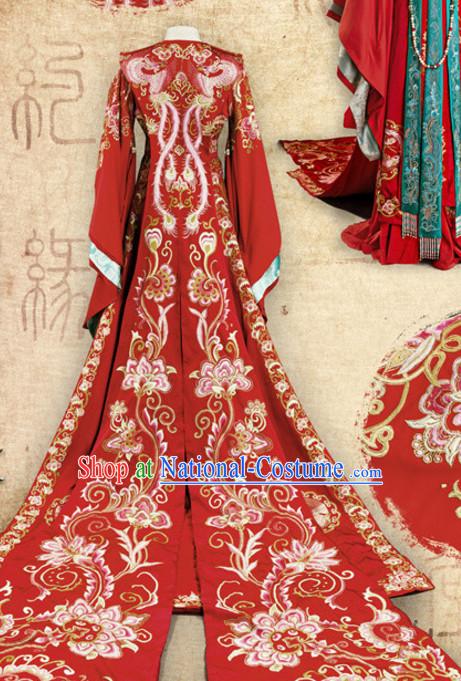 Ancient Chinese Imperial Embroidered Phoenix Empress Royal Wedding Dresses Clothing Complete Set