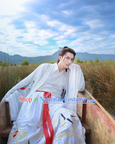 Chinese Ancient Han Dynasty Embroidered Crane Hanfu Clothing