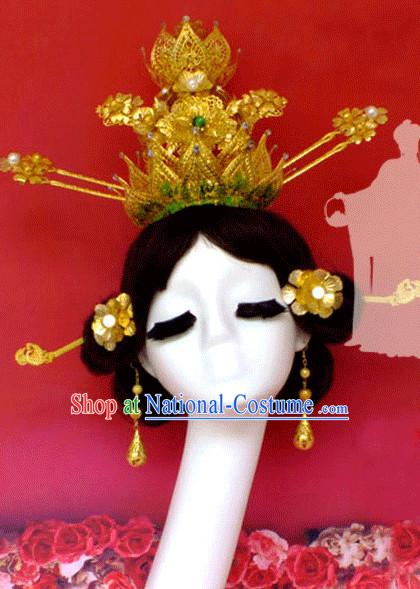 Tang Dynasty Wu Zetian Emperor Crown Headpieces Hair Accessories Set