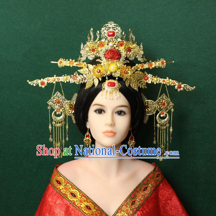 Chinese Ancient Style Hair Jewelry Accessories, Hairpins, Queen Hanfu Tang Dynasty Xiuhe Suit Wedding Bride Phoenix Coronet, Hair Accessories Set for Women