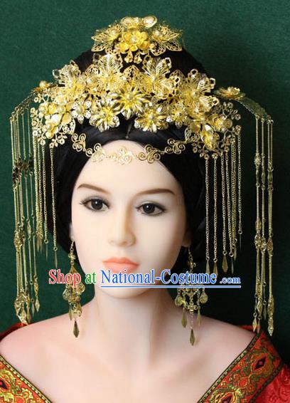 Chinese Ancient Style Hair Jewelry Accessories, Hairpins, Queen Hanfu Tang Dynasty Xiuhe Suit Wedding Bride Phoenix Coronet, Hair Accessories Set for Women