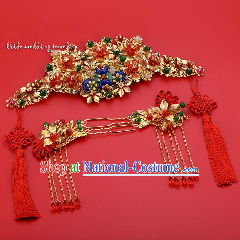 Chinese Ancient Style Hair Jewelry Accessories, Hairpins, Princess Hanfu Xiuhe Suit Wedding Bride Hair Accessories Set for Women