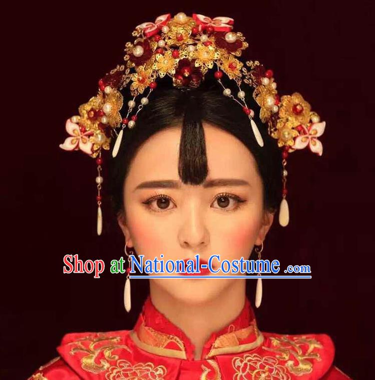 Chinese Ancient Style Hair Jewelry Accessories, Hairpins, Princess Hanfu Xiuhe Suit Wedding Bride Hair Accessories Set for Women