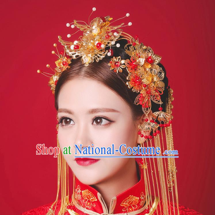 Chinese Ancient Style Hair Jewelry Accessories, Hairpins, Princess Hanfu Xiuhe Suit Wedding Bride Hair Accessories Set for Women