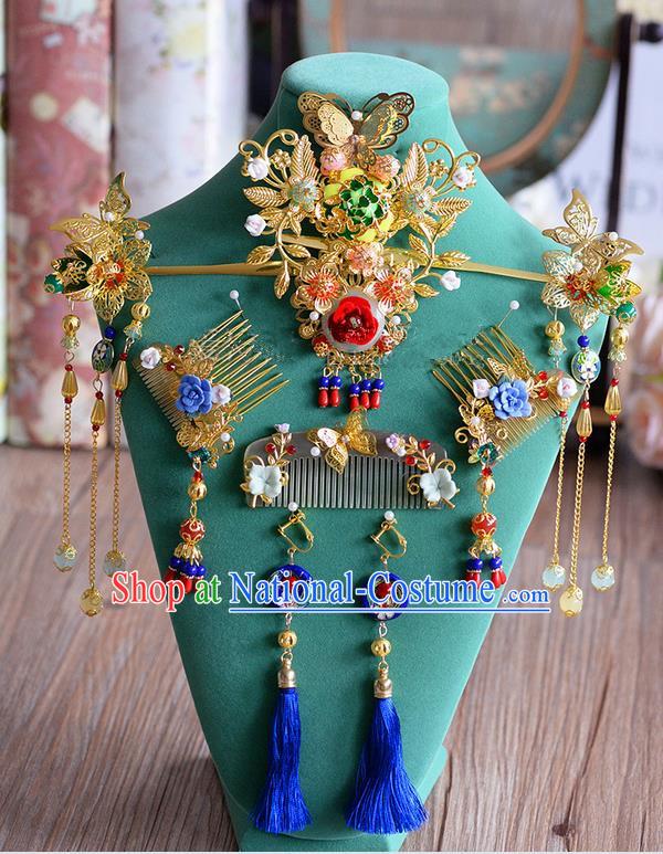 Chinese Ancient Style Hair Jewelry Accessories, Hairpins, Princess Hanfu Xiuhe Suit Wedding Bride Hair Accessories Set for Women