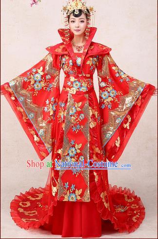 Ancient Chinese Palace Empress Costumes Complete Set, Tang Dynasty, Hanfu, Ancient Palace Princess Wedding Red Dress Suits For Women