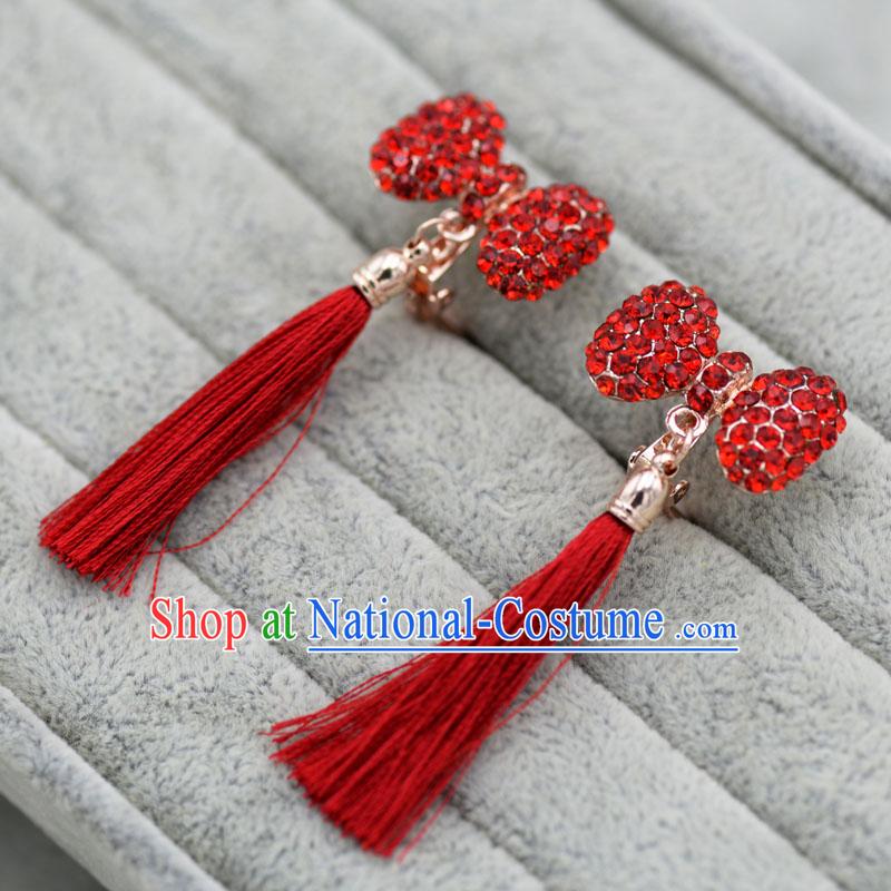 Chinese Ancient Style Accessories, Earrings, Hanfu Xiuhe Suit Wedding Bride Crystal Earrings for Women